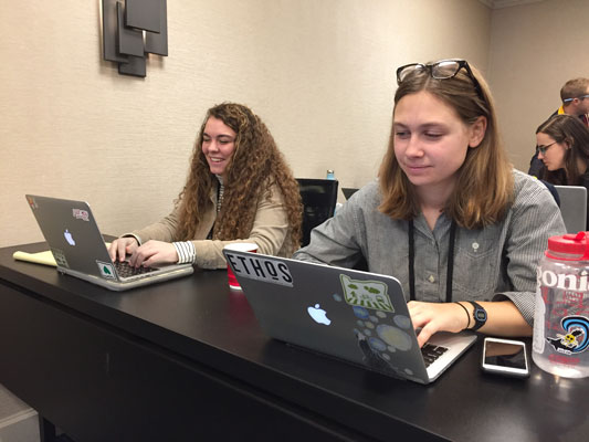 students working on laptops